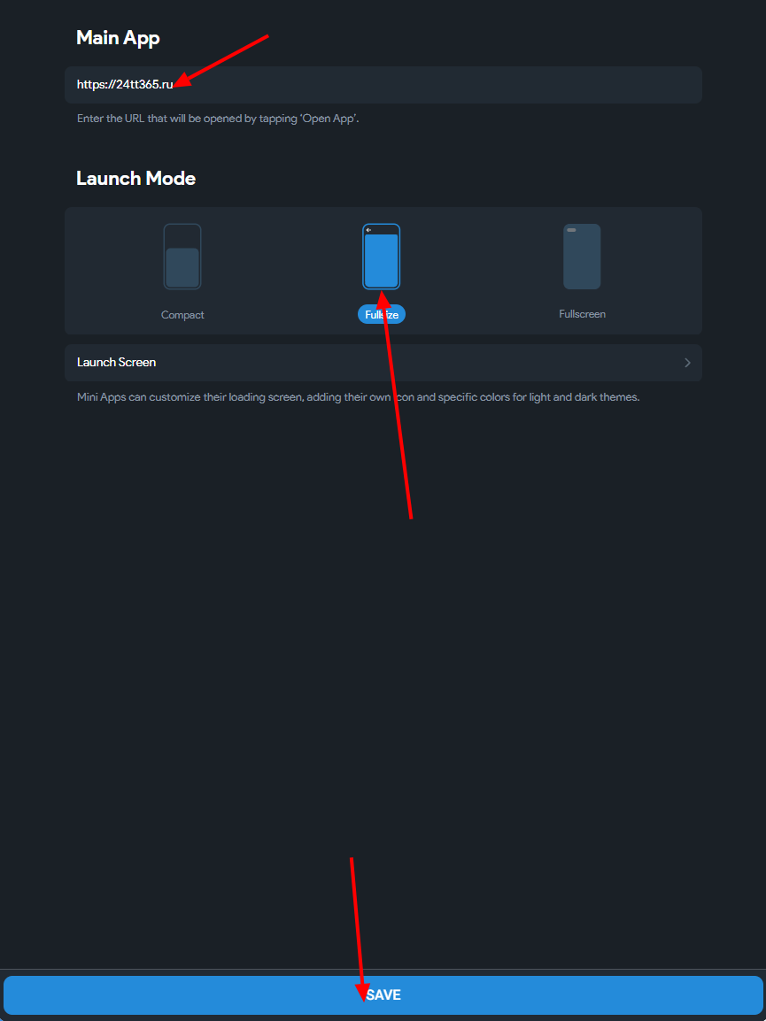 Настройка Main App и режима Fullsize